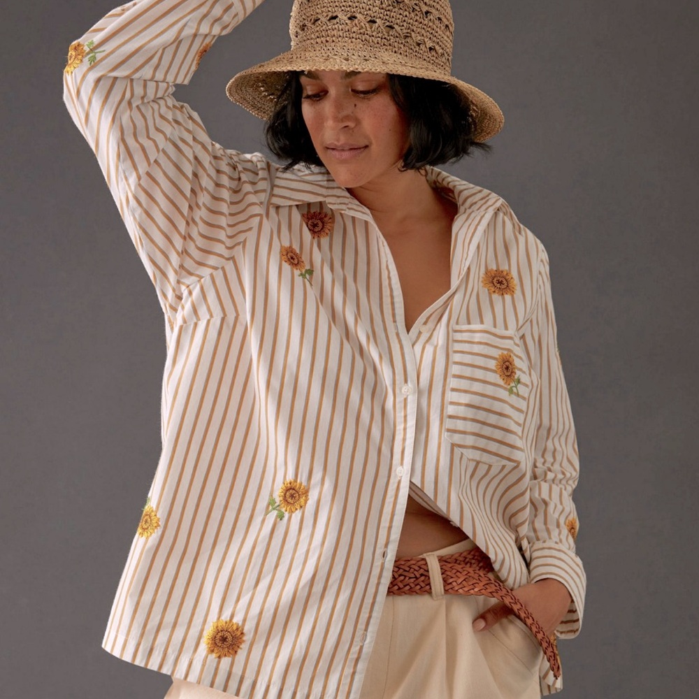 Anthropologie Sunflower Deco Striped Buttondown Plus Size 2x